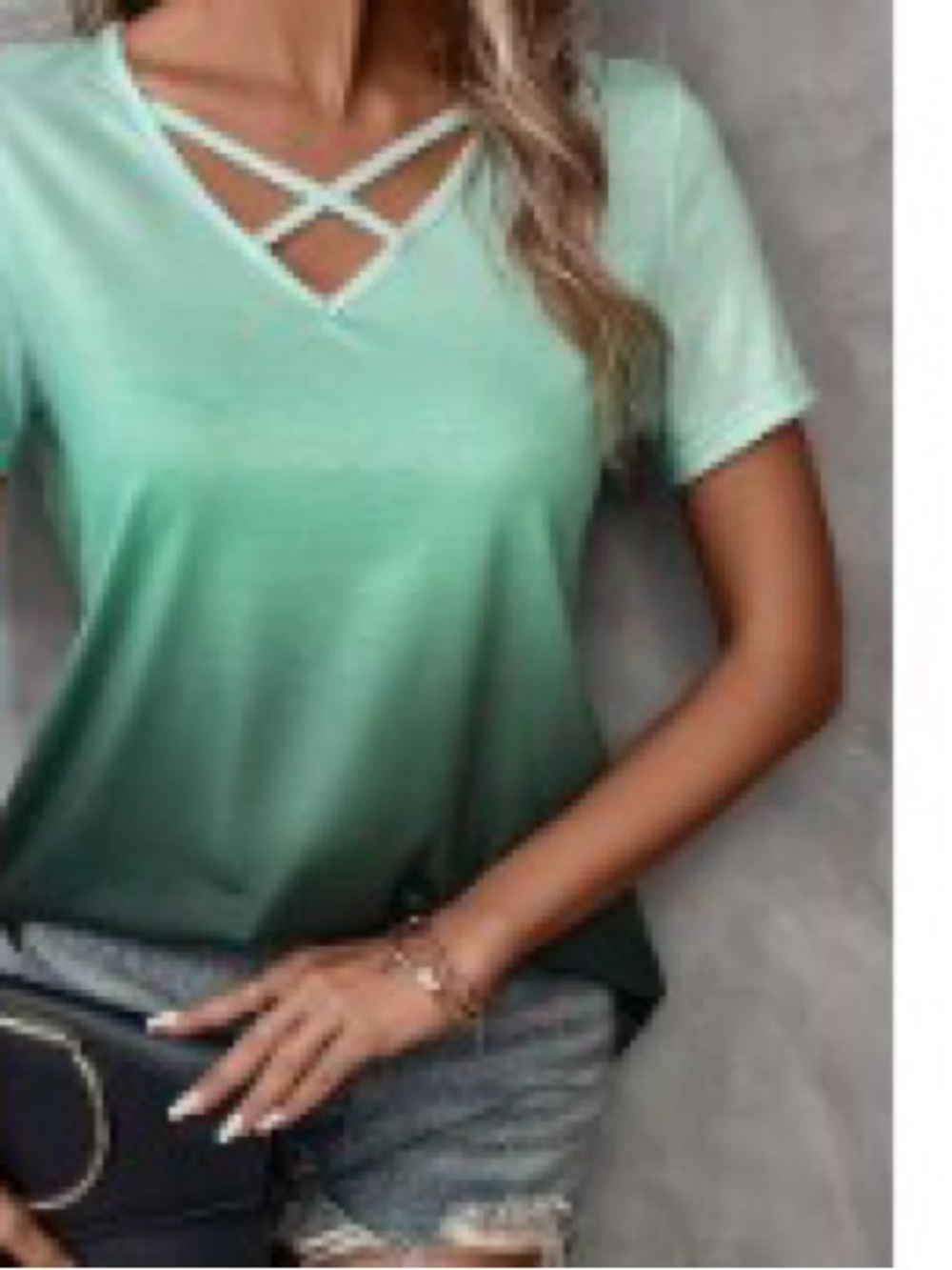 Women’s Ombre Crisscross V-Neck Top - Pastel Pink to Brown